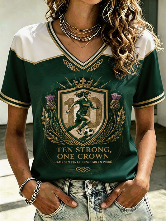 Women's Green Football Lover Art Printed T-shirt