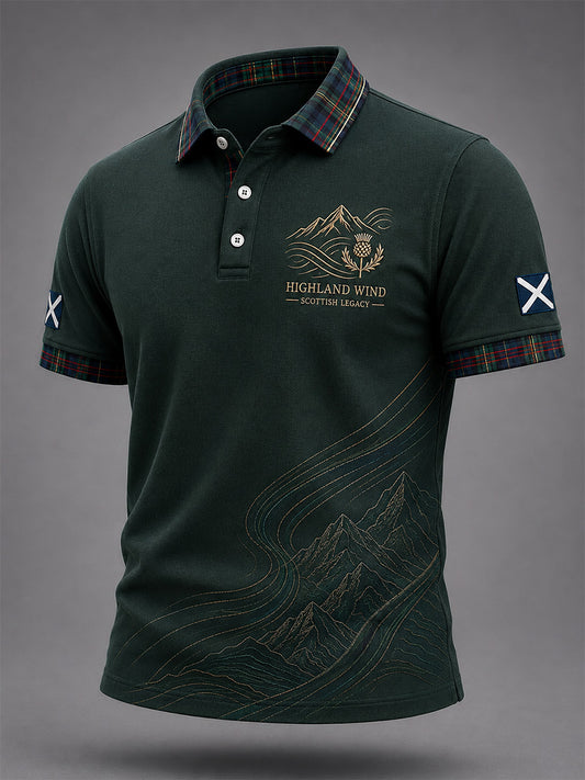 Men's Scottish Plaid Print Casual Polo