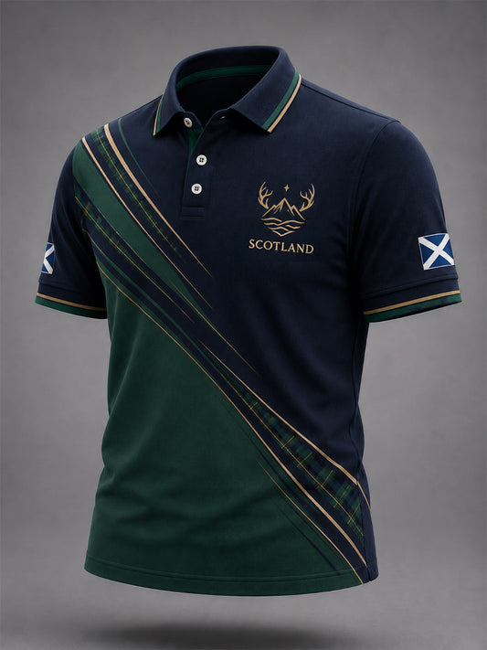 Men's Scottish Plaid Print Casual Polo
