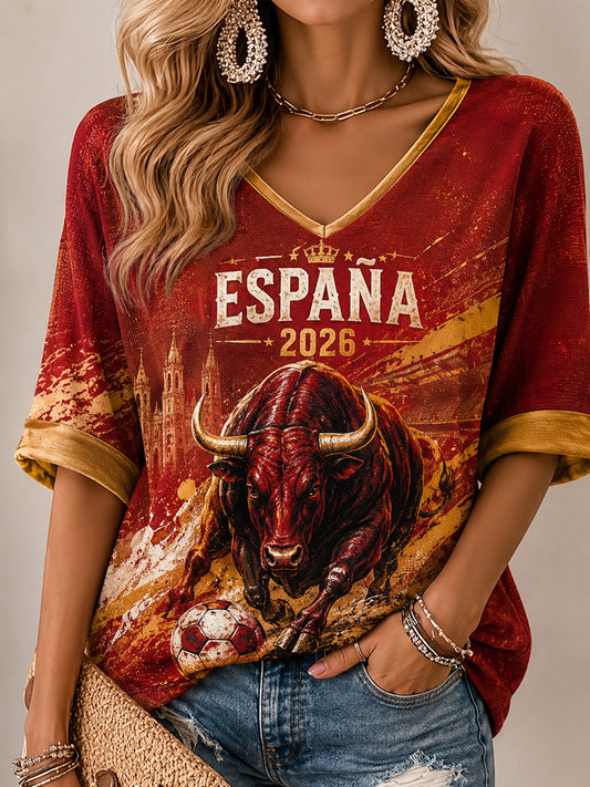 Women's Spanish Football Print Casual T-shirt