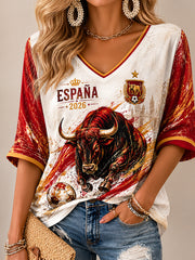 Women's Spanish Football Print Casual T-shirt