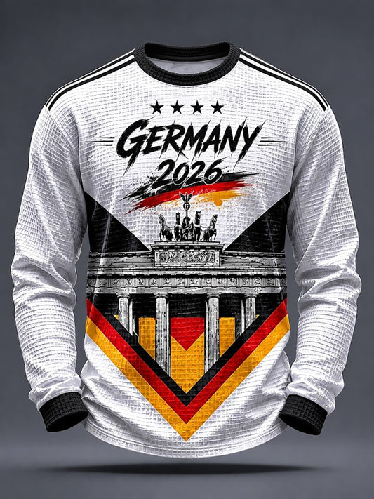 Men's Germany Football Fan Print Waffle Long Sleeve Sweatshirt