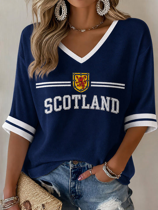 Women's Scotland Art Printed  V-Neck T-Shirt