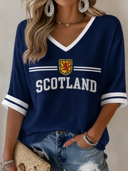 Women's Scotland Art Printed  V-Neck T-Shirt