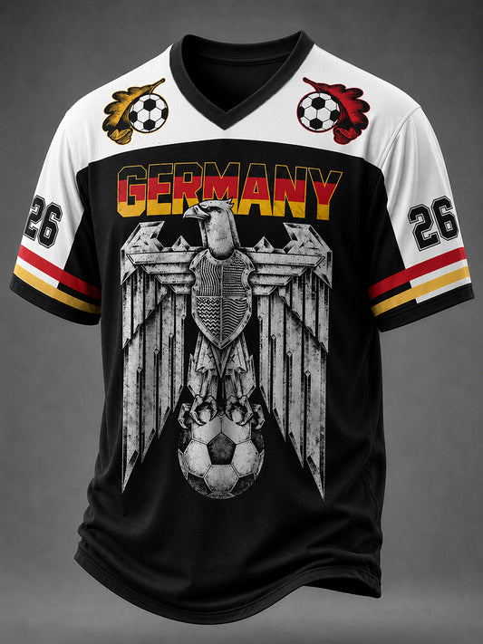 Men's Germany Football Fan Print V-Neck T-Shirt