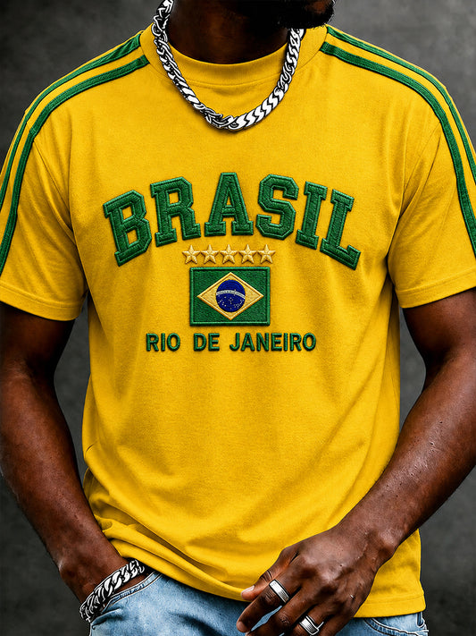 Men's Brazil Soccer Fan Gift Short Sleeve T-shirt