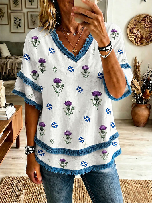 Women's Scottish Thistle Print Casual T-Shirt