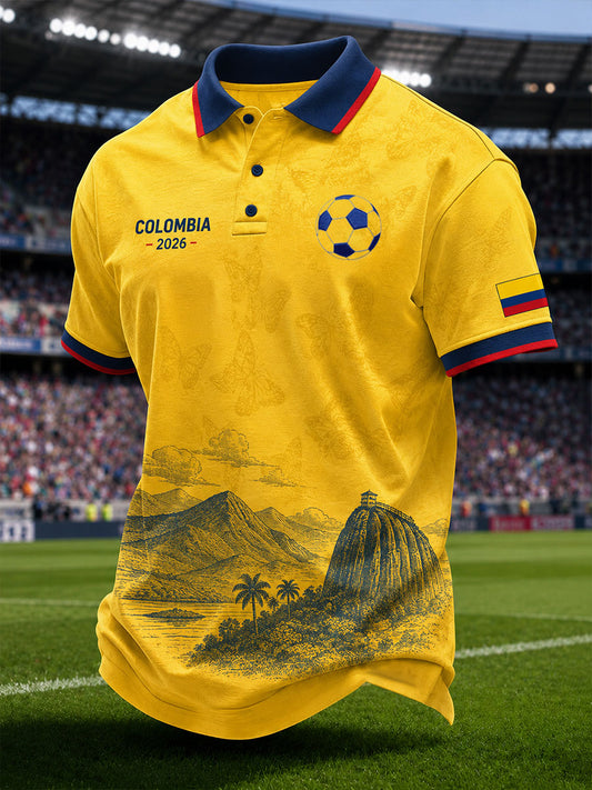 Men's 2026 Colombian football casual printed unisex short-sleeved polo shirt