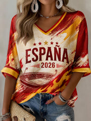 Women's Spanish Football Print Casual T-shirt