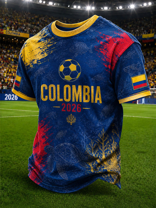 Men's 2026 Colombian football casual printed unisex short-sleeved T-shirt