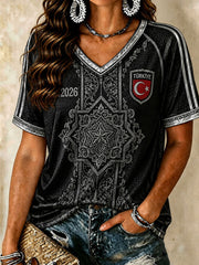 Women's Turkish Football V-Neck T-Shirts