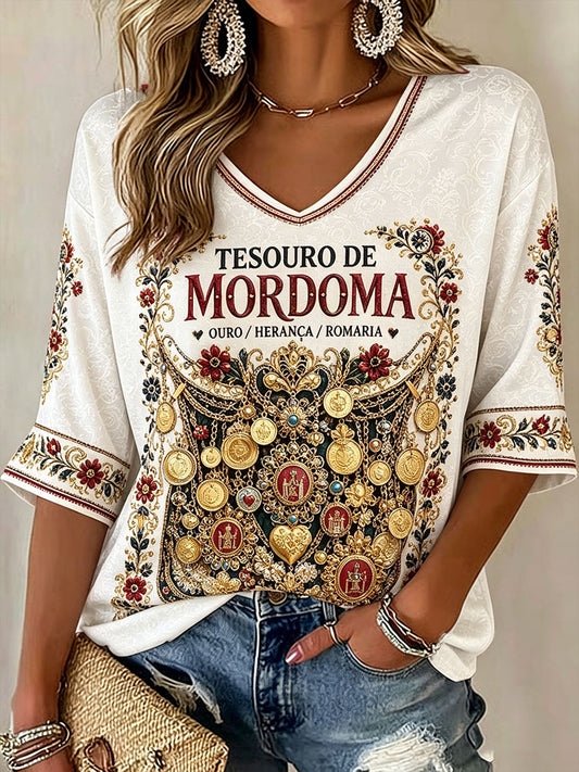 Women's Festas d'Agonia Portugal Art Printed Linen T-shirt