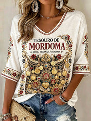 Women's Festas d'Agonia Portugal Art Printed Linen T-shirt