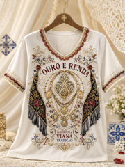 Women's Festas d'Agonia Portugal Art Printed Linen T-shirt