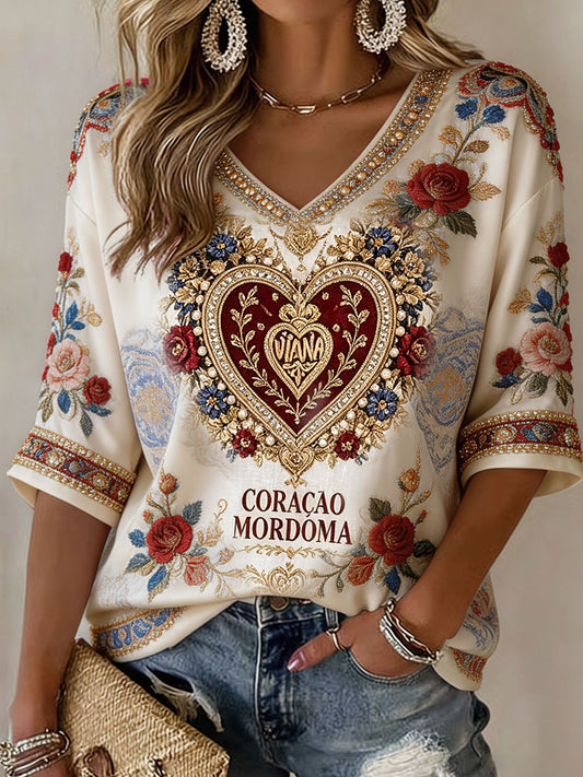 Women's Festas d'Agonia Portugal Art Printed Linen T-shirt