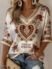 Women's Festas d'Agonia Portugal Art Printed Linen T-shirt
