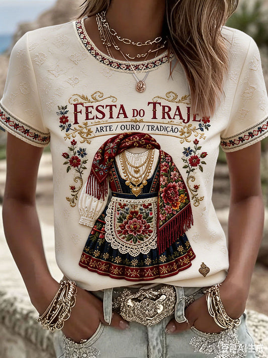 Women's Festas d'Agonia Portugal Art Printed Linen T-shirt