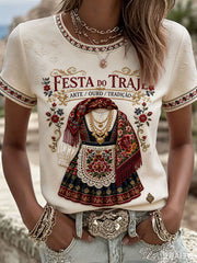 Women's Festas d'Agonia Portugal Art Printed Linen T-shirt