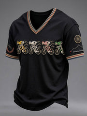 Men's Skeleton Bicycle V-neck T-shirt