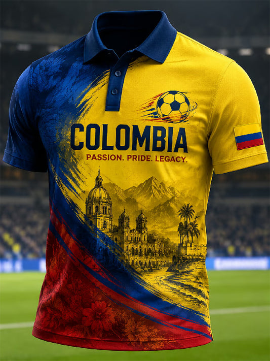 Men's 2026 Colombian football casual printed unisex short-sleeved polo shirt