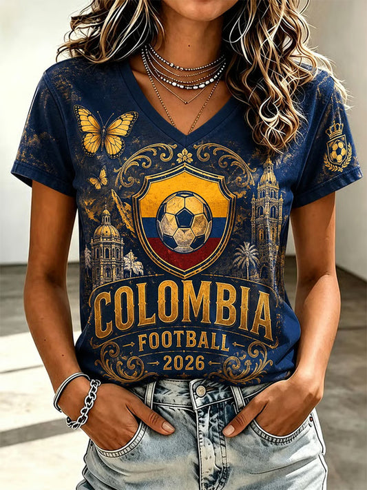 Women's 2026 Colombian football casual printed short-sleeved T-shirt