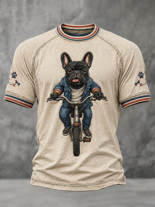Men's Bulldog Bicycle Short  Sleeve T-shirt