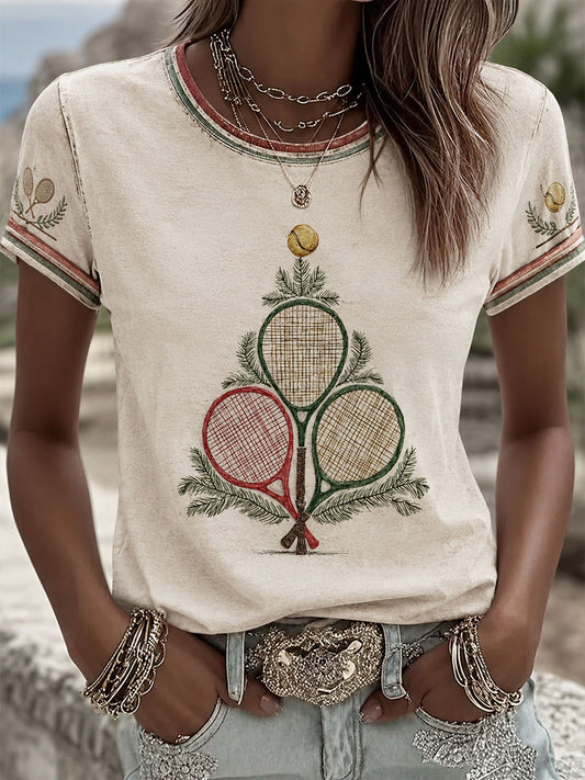 Women's Tennis Christmas Tree Short-sleeved T-shirt