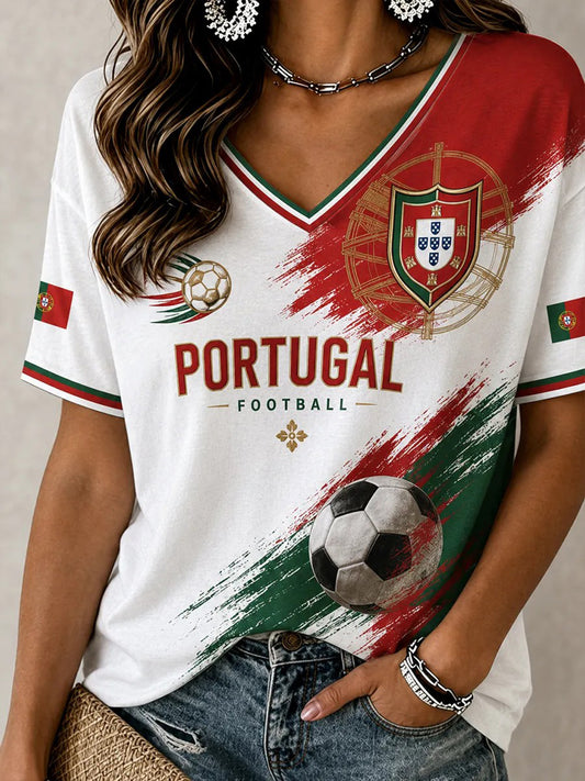 Women's Portugal Football Printed T-shirt