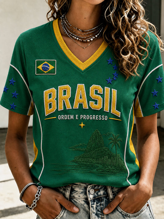 Women's Brazil Football Fan Gift Short Sleeve T-shirt