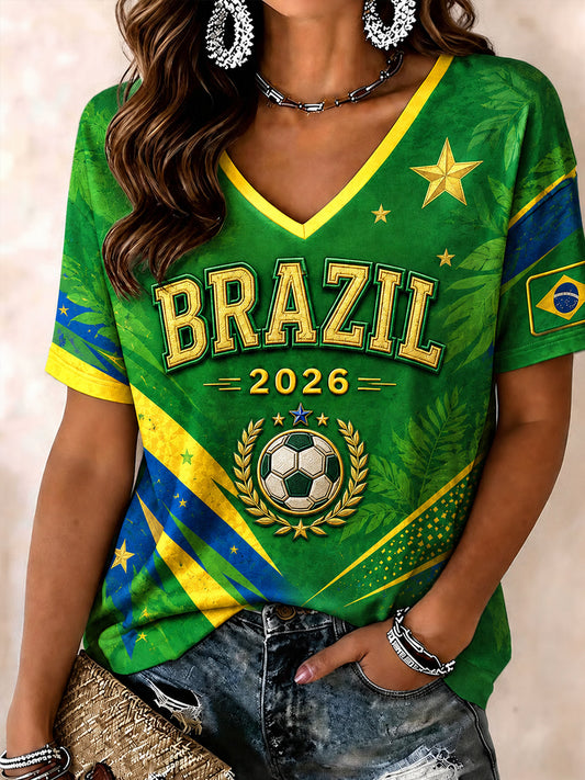 Women's Brazil Football Fan Gift Short Sleeve T-shirt