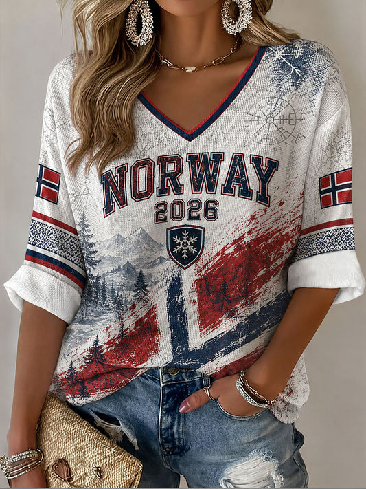 Women's Norway Football Casual Sport-Style Waffle T-shirt