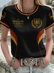 Women's Deutschland Football Fan Printed V-neck T-shirt