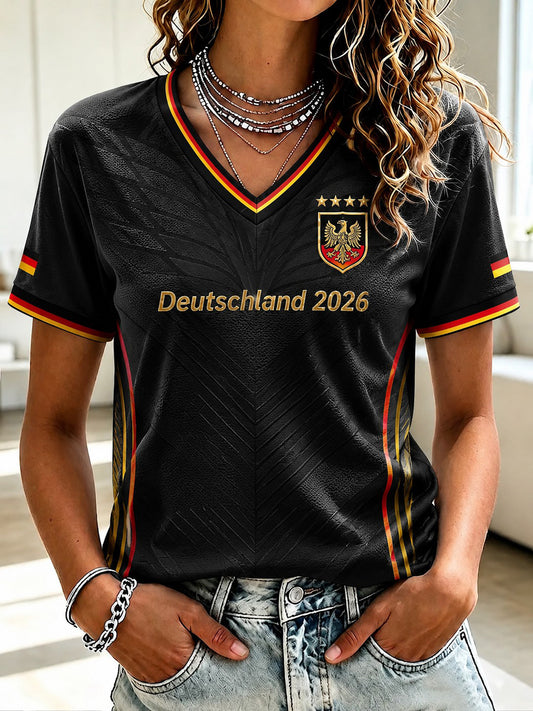 Women's Germany Football Printed V-neck T-shirt