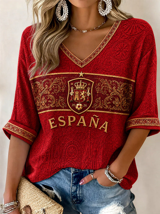 Women's Gift For Football Fans Print Casual Half-Sleeve Waffle T-shirt