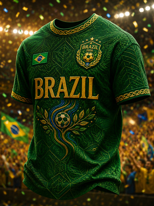 Men's Brazil Football Fan Gift Short Sleeve T-Shirt
