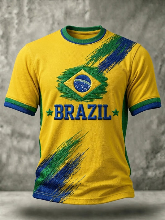 Men's Brazil Football Fan Gift Short Sleeve T-Shirt
