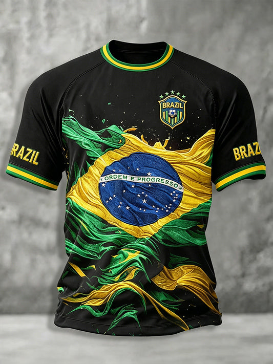 Men's Brazil Football Fan Gift Short Sleeve T-Shirt