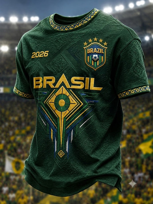 Men's Brazil Football Fan Gift Short Sleeve T-Shirt