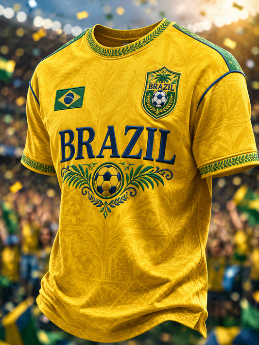 Men's Brazil Football Fan Gift Short Sleeve T-Shirt