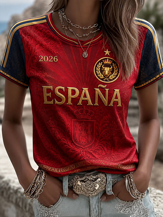Women's ESPAÑA Football Short-sleeved T-shirt
