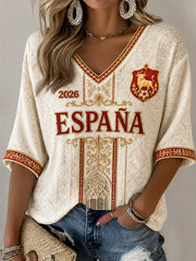 Women's Gift For Football Fans Print Casual Half-Sleeves V-Neck T-Shirt
