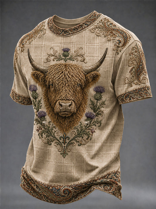 Men's Highland Denim Plaid Print Unisex T-shirt