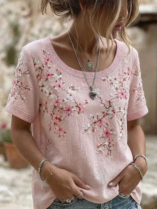 Damen Brustkrebs Rosa Blumen Print Freizeit T-Shirt