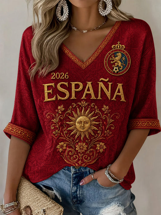 Women's Gift For Football Fans Print Casual Half-Sleeves V-Neck T-Shirt