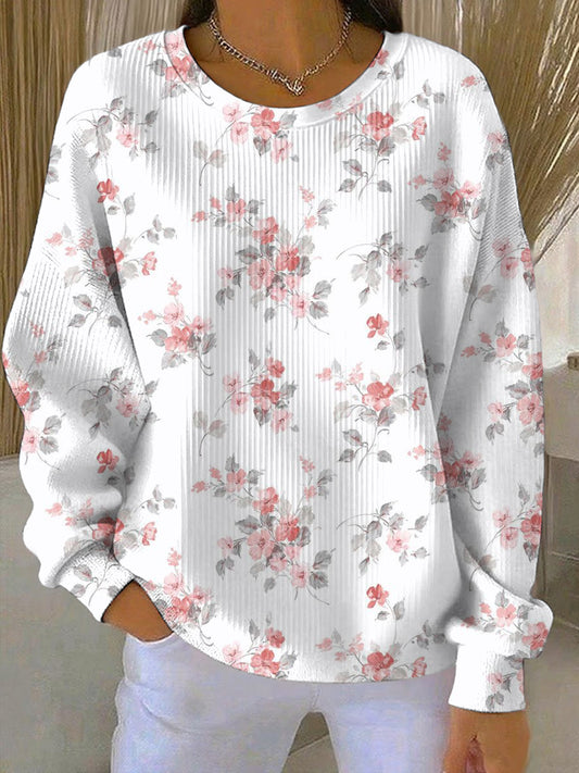 Damen Sweatshirt mit rosafarbenem Blumenmuster zum Thema Brustkrebs