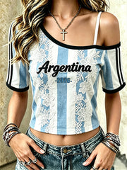 Women's star football team cheering casual  short-sleeved T-shirt
