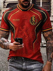 Men's Belgium Football Lover Pride Art Printed T-shirt