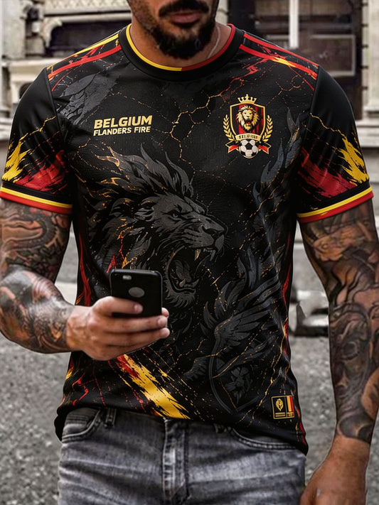Men's Belgium Football Lover Pride Art Printed T-shirt