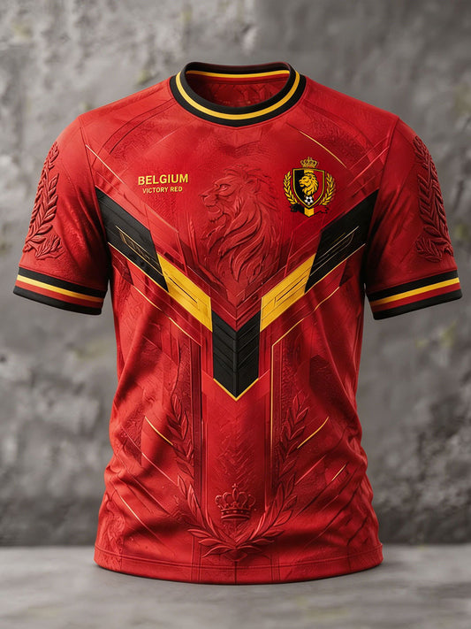 Men's Belgium Football Lover Pride Art Printed T-shirt
