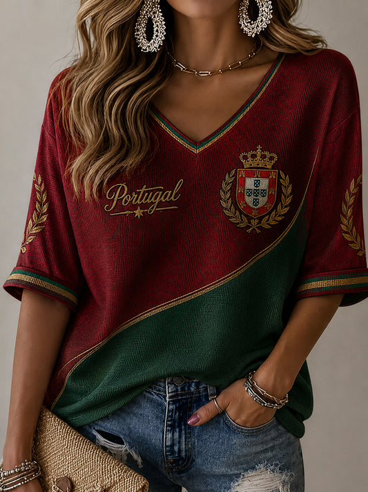Women's Portuguese Football Print Casual T-shirt